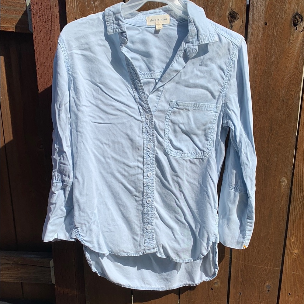 Cloth & Stone Light Blue Button-Up Shirt Sky Blue Blouse Womens Size XS